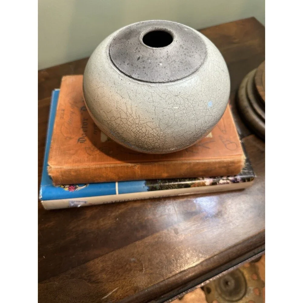 Vintage Raku Studio Pottery Vase Signed Hahn 2004 Kauai Wabi-Sabi Minimalist